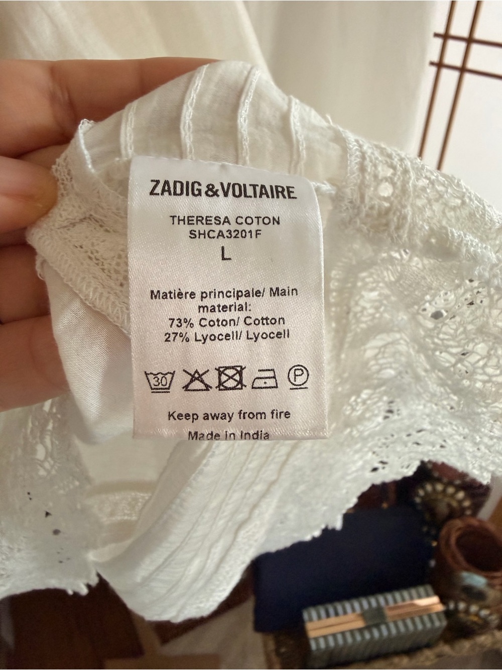 Zadig & Voltaire Theresa Cotton Lace Boho Blouse White Size L - Picture 12 of 13